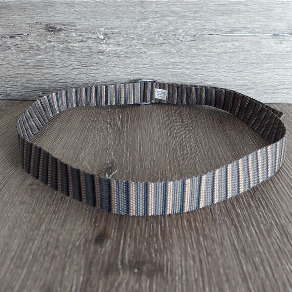 Orvis Nylon Adjustable Web Belt Tan Gray Striped Size 34 - Picture 3 of 6